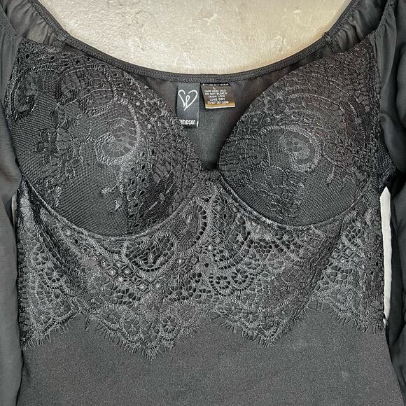 Windsor Women's Sexy Sweetheart Lace Bustier Billow Sleeve Crop Top Large - Picture 3 of 10